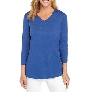 Kim Rogers Classic Blue 3/4 Sleeve V-Neck Shirt - Size S